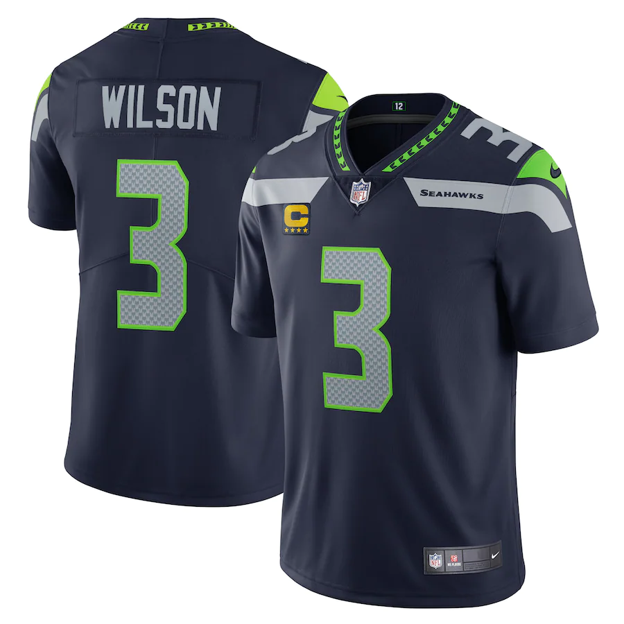 Fanatics Russell Wilson Seattle Seahawks Nike Captain Vapor Limited Jersey – College Navy 球衣