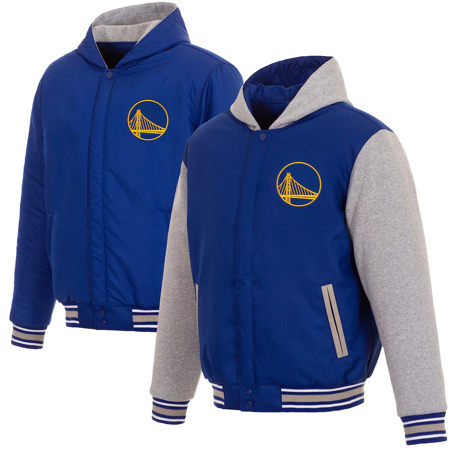 Golden State Warriors JH Design Reversible Poly-Twill Hooded Jacket with Fleece Sleeves
