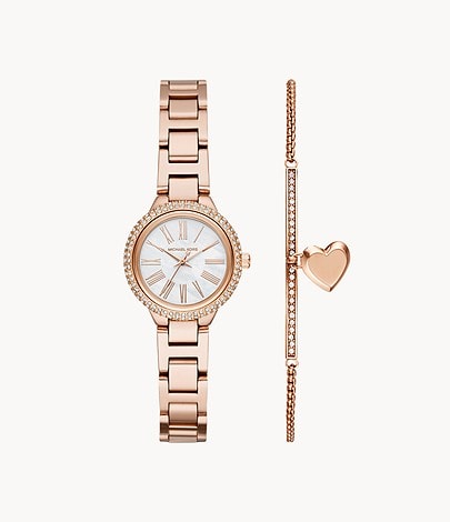 Michael Kors Women’s Taryn Three-Hand Rose Gold-Tone Stainless Steel Watch Set