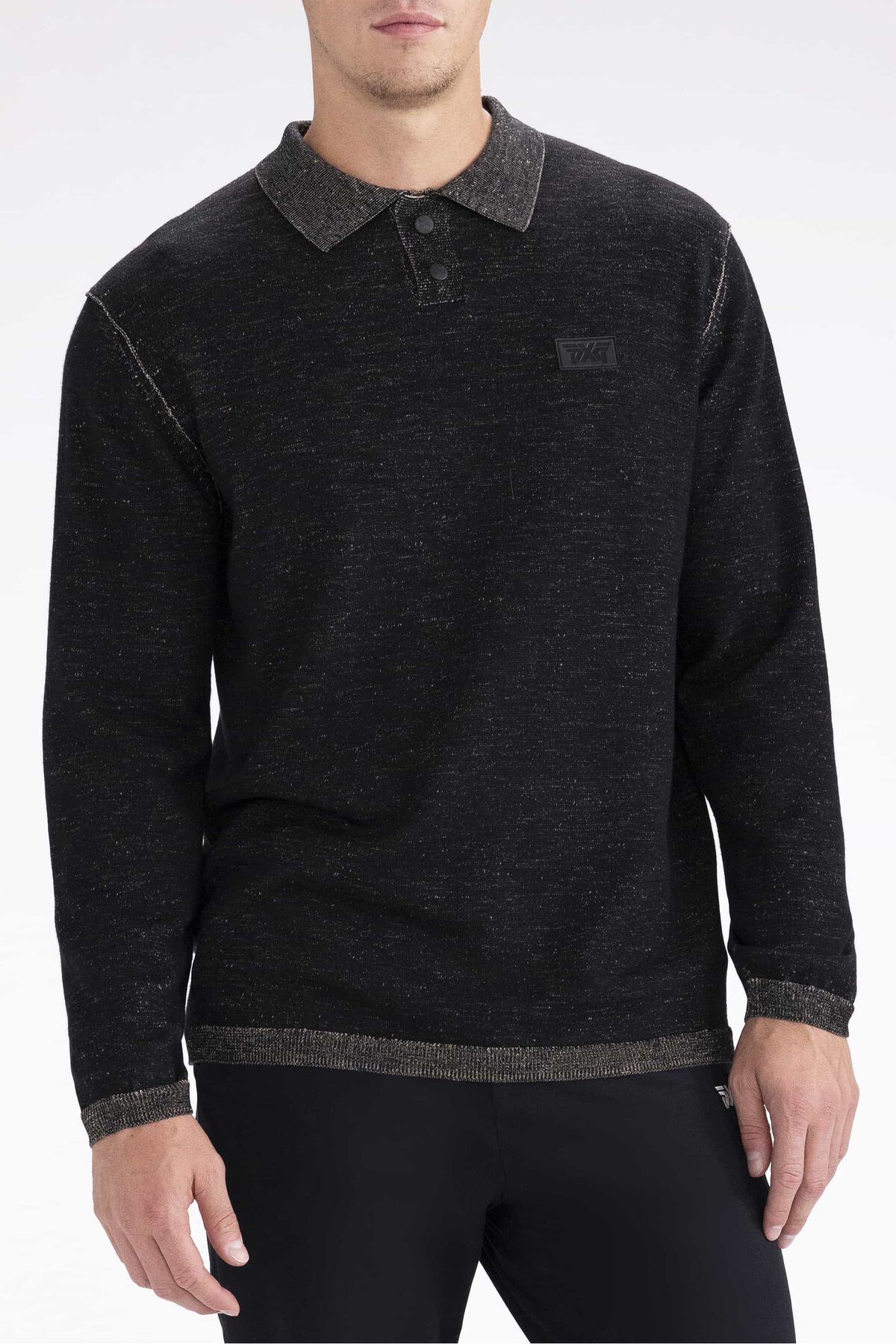 PXG LONG SLEEVE SPECKLE KNIT SWEATER POLO
