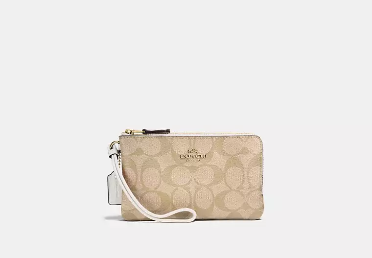 COACH Double Corner Zip Wristlet In Signature Canvas 中夾