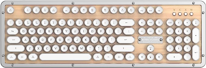 Azio Retro Classic Bluetooth Wireless/USB Wired Maple Wood Vintage Backlit Mechanical Keyboard