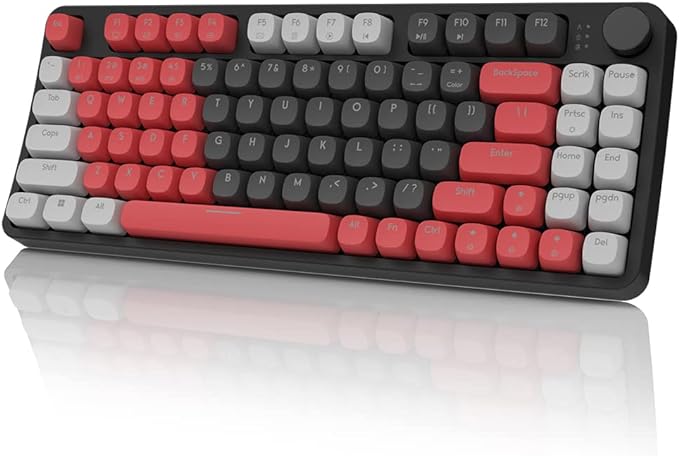 Wireless Mechanical Keyboard, 2.4G/USB-C/Bluetooth Gaming Keyboards 86 Keys Hot Swappable NKRO Keyboard with RGB Backlit for Windows & Mac, UV Finished Keycaps,Multi-function Knob for PC Laptop iPad