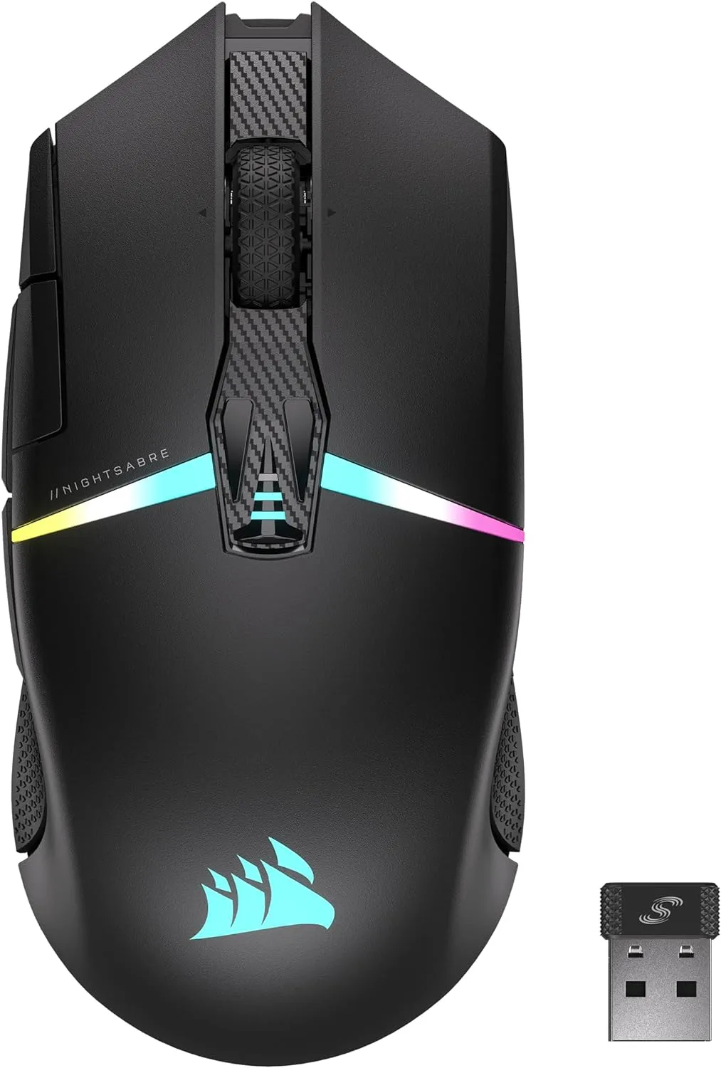 Corsair NIGHTSABRE RGB Wireless Gaming Mouse for FPS, MOBA – 26,000 DPI – 11 Programmable Buttons – Up to 100hrs Battery – iCUE Compatible – Black