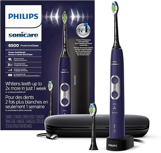 Philips Sonicare Protective Clean 6500 Rechargeable Electric Power Toothbrush with Charging Travel Case and Extra Brush Head