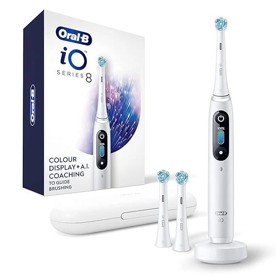 Oral-B iO Series 8 Electric Toothbrush with 2 Replacement Brush Heads and Travel Case, Rechargeable Toothbrush