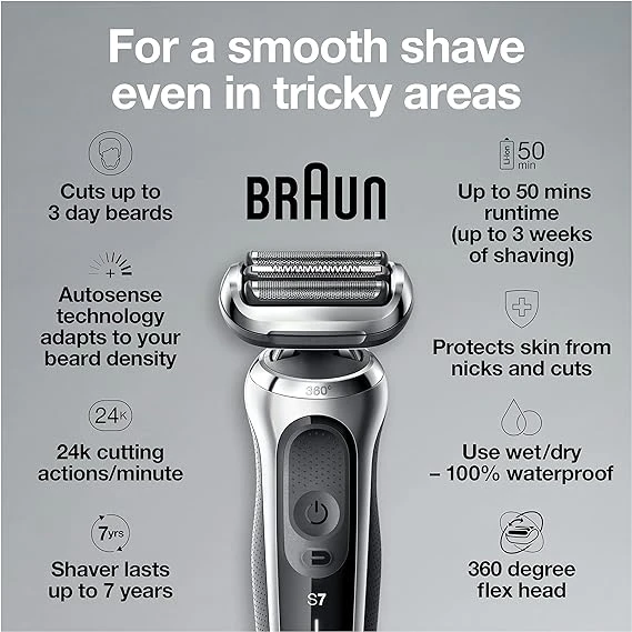 Braun Electric Razo Series 7 360 Flex Head Foil Shaver with Precision Beard Trimmer