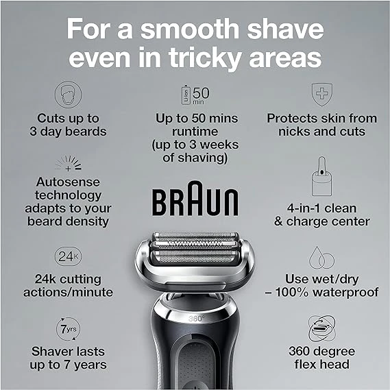 Braun Electric Razo Series 7 7085cc 360 Flex Head Electric Shaver with Beard Trimmer