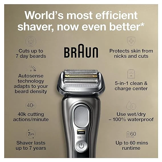 Braun Electric Razo Series 9 Pro 9465cc Wet & Dry Electric Foil Shaver with ProLift Beard Trimmer