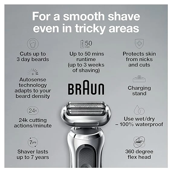 Braun Series 7 360 Flex Head Electric Shaver with Beard Trimmer for Men