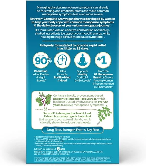 Estroven Complete + Ashwagandha Multi-Symptom Menopause Supplement for Women 更年期保健食品
