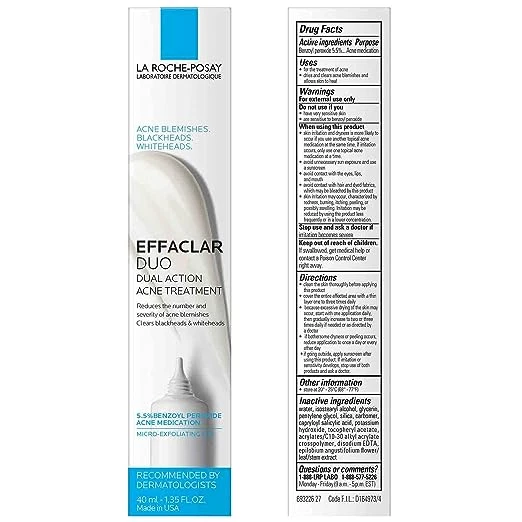 La Roche-Posay Effaclar Duo Dual Action Acne Spot Treatment Cream with Benzoyl Peroxide Acne Treatment 理膚寶水 抗痘保養品
