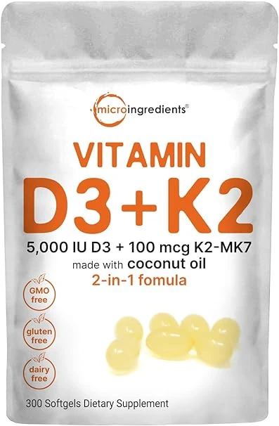 Micro Ingredients Vitamin D3 5000 IU Plus K2 (MK-7) 100 mcg