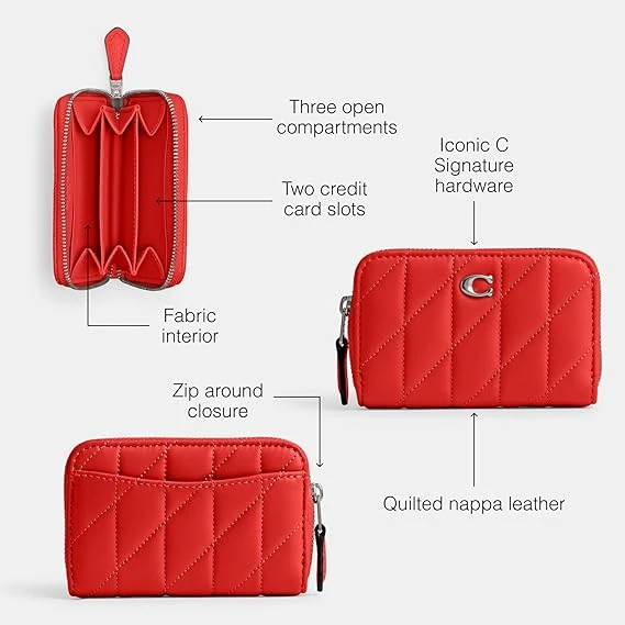 Coach Quilted Pillow Leather Essential Small Zip Around Card Case