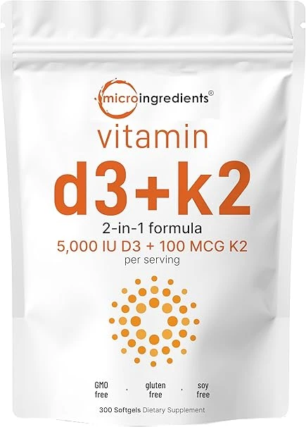 Micro Ingredients Vitamin D3 5000 IU with K2 100 mcg, 300 Soft