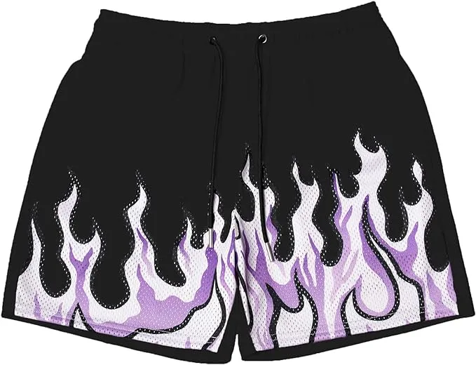 BOOMLEMON Men’s Basketball Shorts Casual Workout Athletic Shorts Mesh Flame Graphic Print Running Short Pants