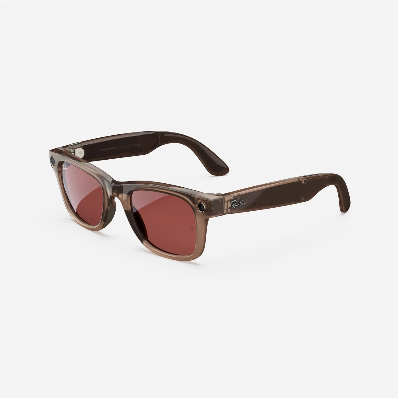 Ray-Ban Meta Wayfarer, Shiny Warm Stone Transparent/Watermelon Red, Large, High Bridge Fit