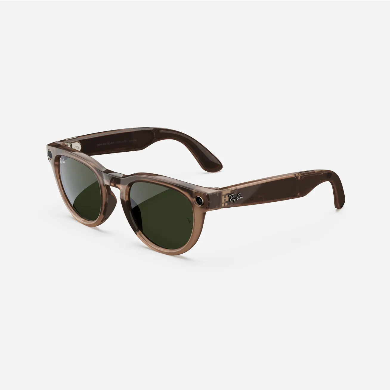 Ray-Ban Meta Headliner, Shiny Warm Stone Transparent/Dark Green, Standard, Low bridge fit