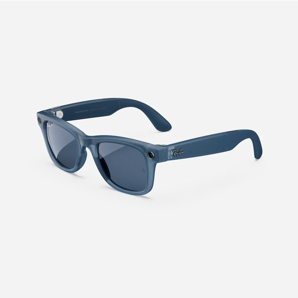 Ray-Ban Meta Wayfarer, Matte Jeans Transparent / Dusty Blue Polarized, Standard, High bridge fit