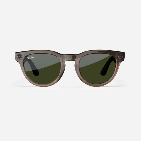 Ray-Ban Meta Headliner, Shiny Warm Stone Transparent/Tint to Dark Green Transitions, Standard, Low bridge fit