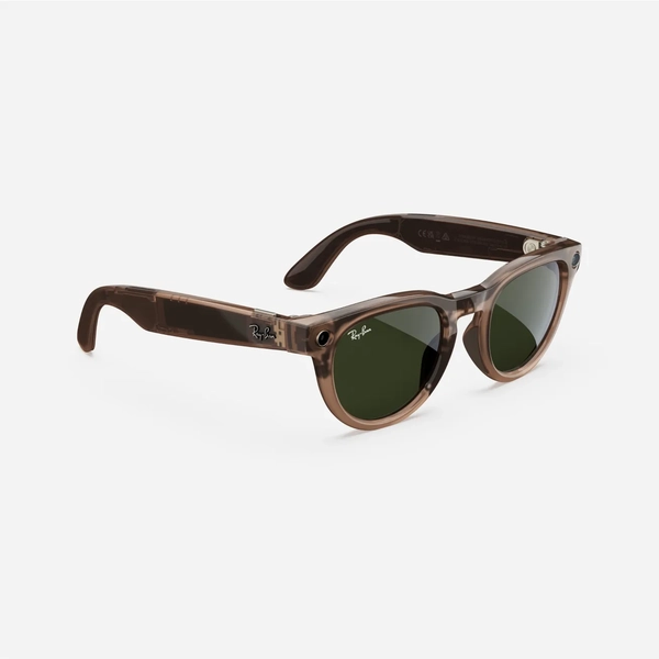 Ray-Ban Meta Headliner, Shiny Warm Stone Transparent/Tint to Dark Green Transitions, Standard, Low bridge fit