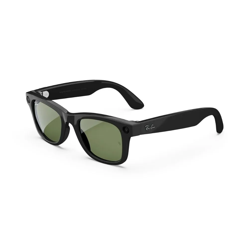 Ray-Ban Meta Wayfarer (Gen 2), Shiny Black, Green, Large, High bridge
