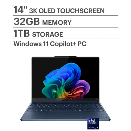 Lenovo – Yoga 9i 2-in-1 Aura Edition – Copilot+ PC – 14″ 3K 120Hz OLED Touchscreen Laptop – Intel Core Ultra 7 258V – 32GB – 1TB – Cosmic Blue
