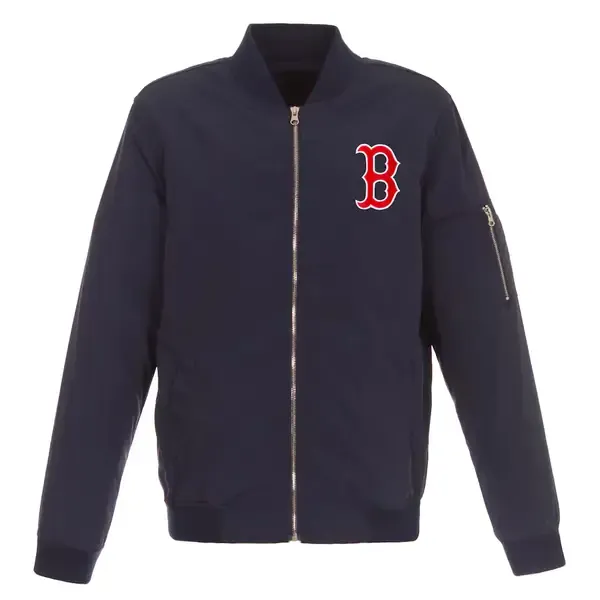 Men’s Boston Red Sox JH Design Navy Lightweight Nylon Bomber Jacket